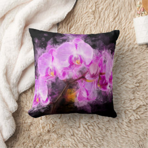 Orchid flower watercolor - pink bb 03 throw pillow
