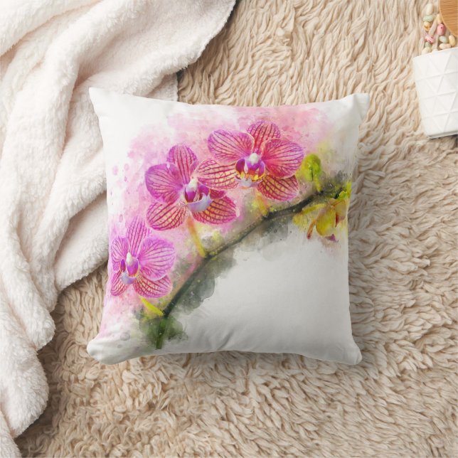 Orchid flower watercolor - pink wb 01 throw pillow (Blanket)