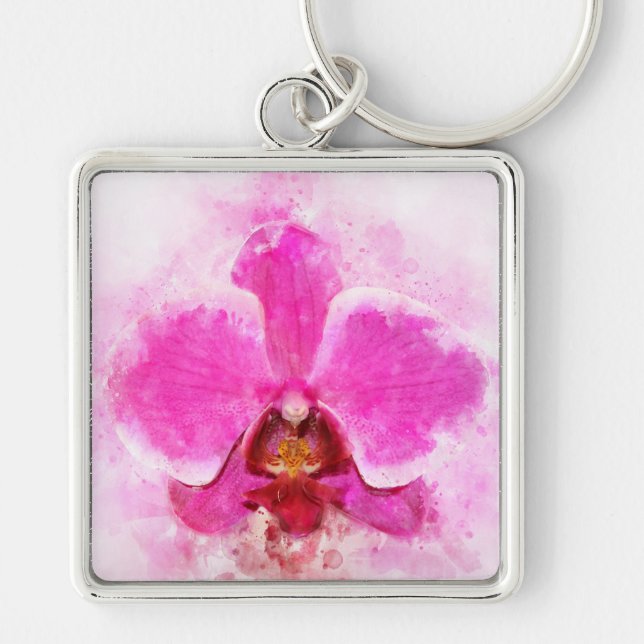Orchid flower watercolor - pink wb 02 keychain (Front)