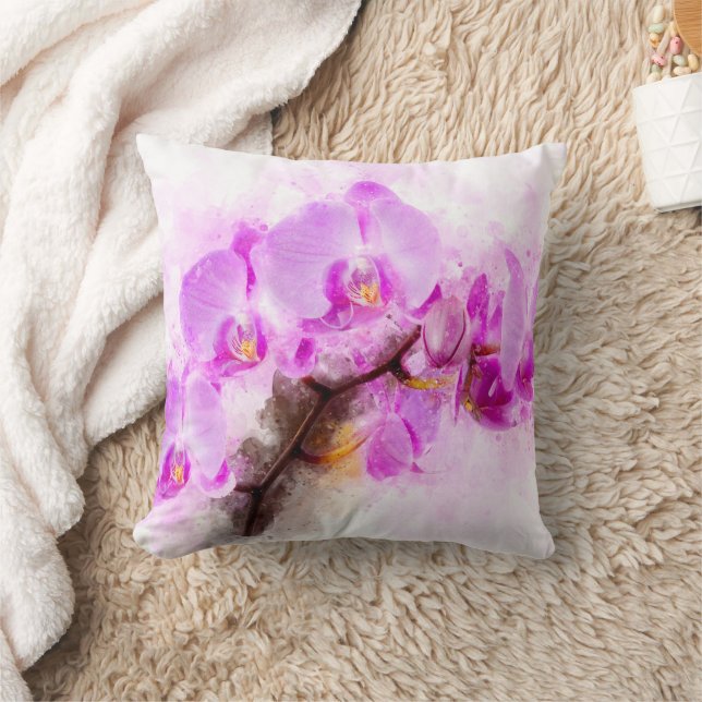 Orchid flower watercolor - pink wb 03 throw pillow (Blanket)
