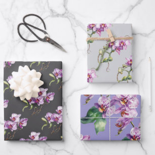 Orchid flower watercolor purple gray exotic bloom wrapping paper sheets