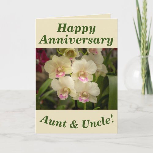 Orchid Flowers Anniversary Card for Aunt  Uncle