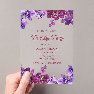 Orchid flowers Birthday Party Acrylic Invitations