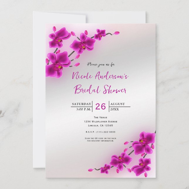 Orchid Flowers Elegant Floral Bridal Shower Invitation (Front)