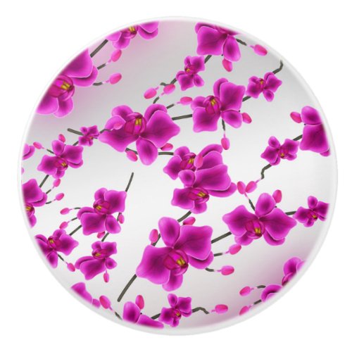 Orchid Flowers Elegant Floral Ceramic Knob