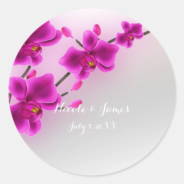 Orchid Flowers Elegant Floral Wedding Favor Classic Round Sticker (Front)