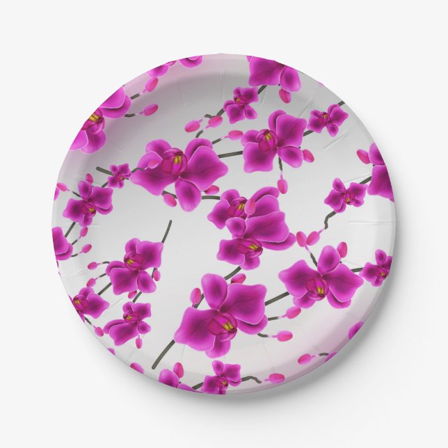Orchid Flowers Elegant Floral Wedding Paper Plates (Front)