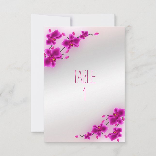 Orchid Flowers Elegant Floral Wedding Table Number (Front)