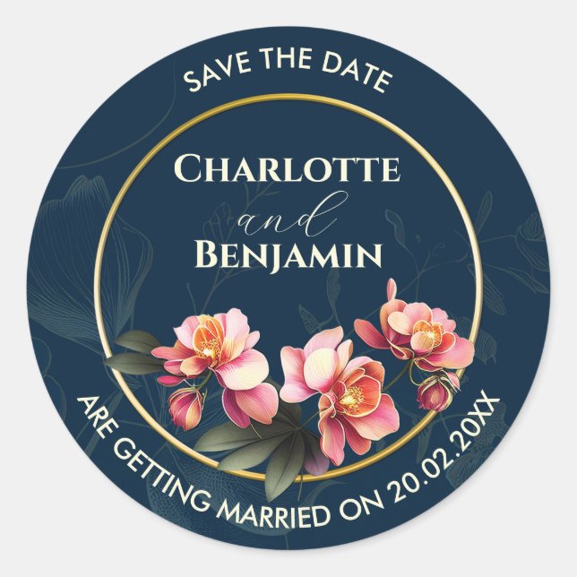 Orchid Flowers Frame | Wedding | Save The Date Classic Round Sticker (Front)