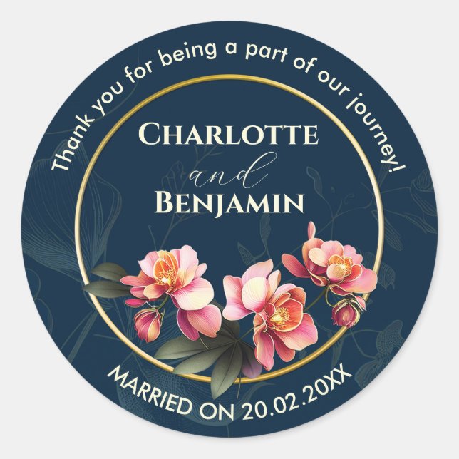 Orchid Flowers Frame | Wedding | Thank You Classic Round Sticker (Front)