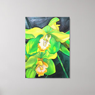 Orchid flowers green and yellow art canvas print
