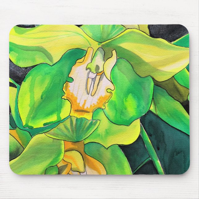 Orchid flowers green and yellow art mouse pad (Front)