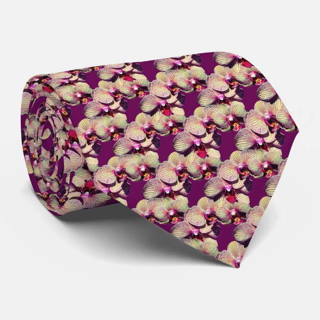 Orchid Flowers Nature Design Neck Tie (Rolled)