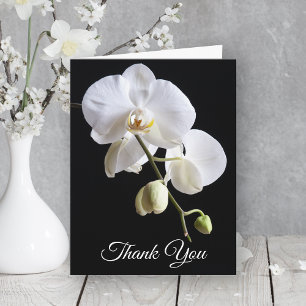 Orchid Flowers on Black Sympathy Letterpress Thank You Card