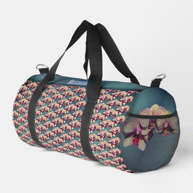 Orchid Flowers Pattern Personalized Duffle Bag (Right Corner)