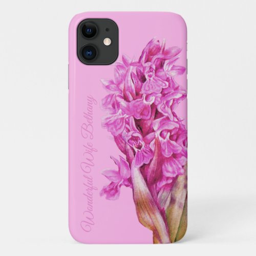Orchid flowers pink watercolor art custom iPhone 11 case