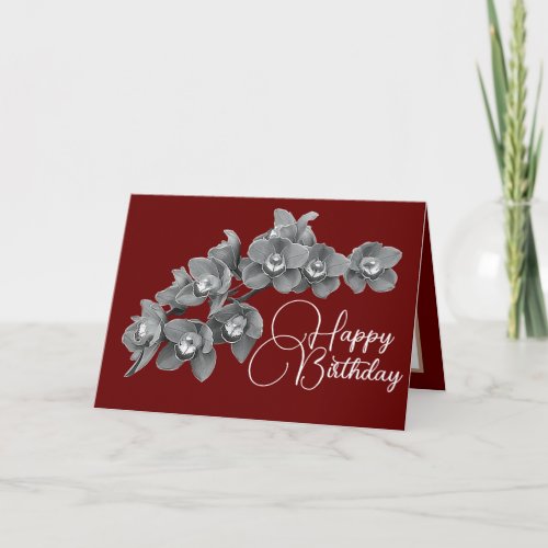 Orchid Flowers Red Color Background Birthday Card