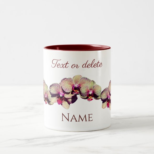 Orchid Flowers Your Name Monogram Personalized  Two-Tone Coffee Mug (Center)
