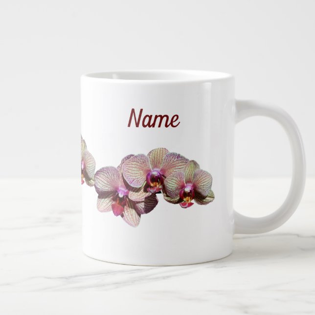 Orchid Flowers Your Name Personalized  Giant Coffee Mug (Right)
