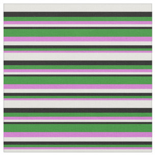Orchid, Forest Green, Black & White Colored Lines Fabric