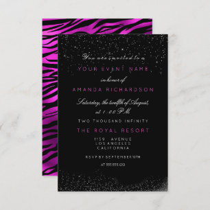 Orchid Fuchsia Tiger Black White Sparkly Birthay Invitation