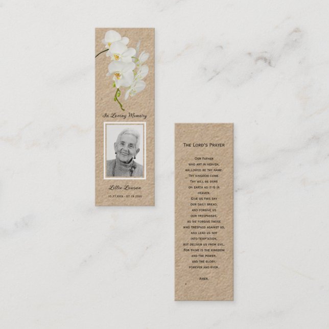 Orchid Funeral Memorial Prayer Photo Bookmark Card (Front/Back)