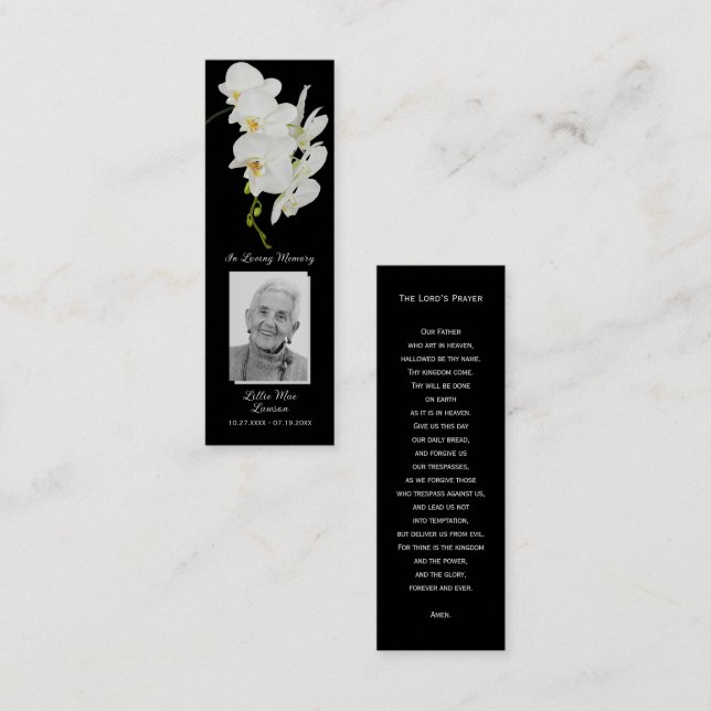 Orchid Funeral Memorial Prayer Photo Bookmark Card (Front/Back)