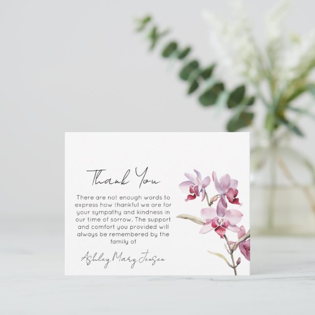 Orchid Funeral Thank You Card Bereavement  (Standing Front)