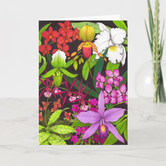 Orchid Garden Flowers Greeting Card (Front)
