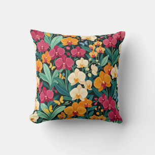 Orchid Garden Throw Pillow – Colorful Butterflies
