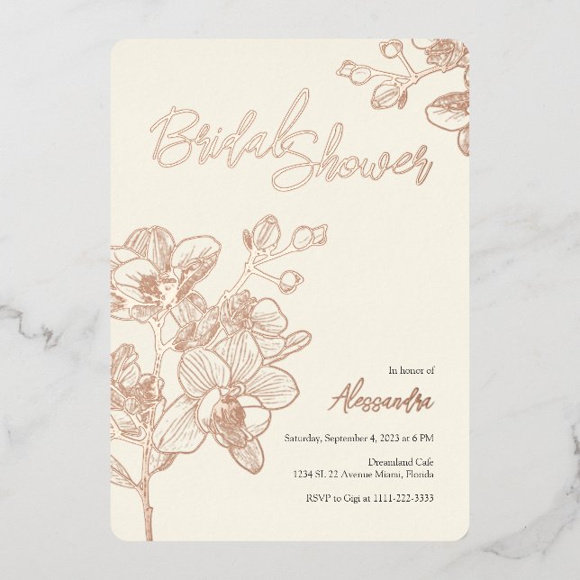 Orchid Golden Moments | Wedding | Bridal Shower Foil Invitation (Front)
