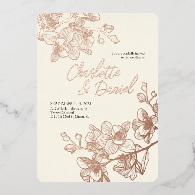 Orchid Golden Moments | Wedding Foil Invitation (Front)