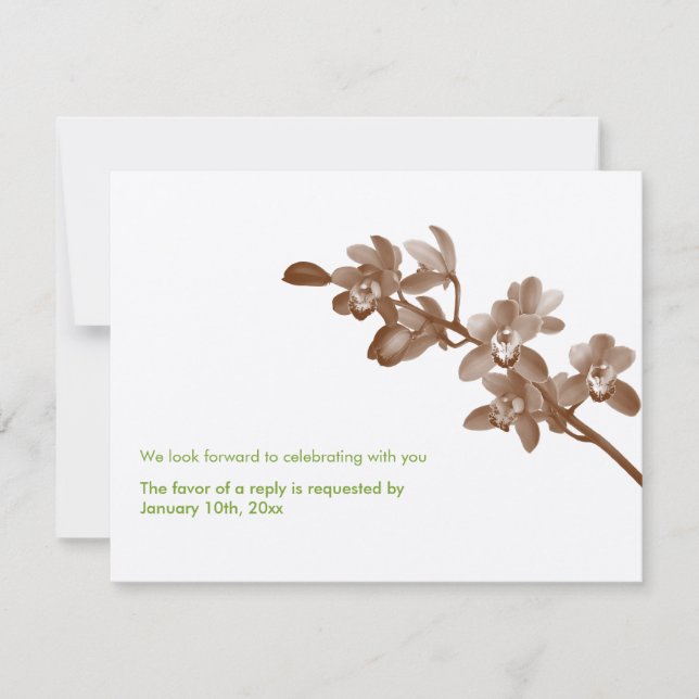 Orchid green ecru modern wedding rsvp response invitation (Front)