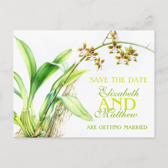 Orchid greenery painted flower save the date card (Front)