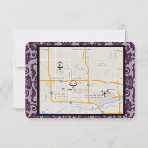 Orchid Grey Chinese Brocade Directions insert Invitation