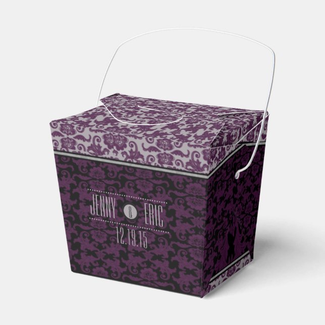 Orchid Grey Chinese Brocade Wedding Takeout Favor Boxes (Front Side)