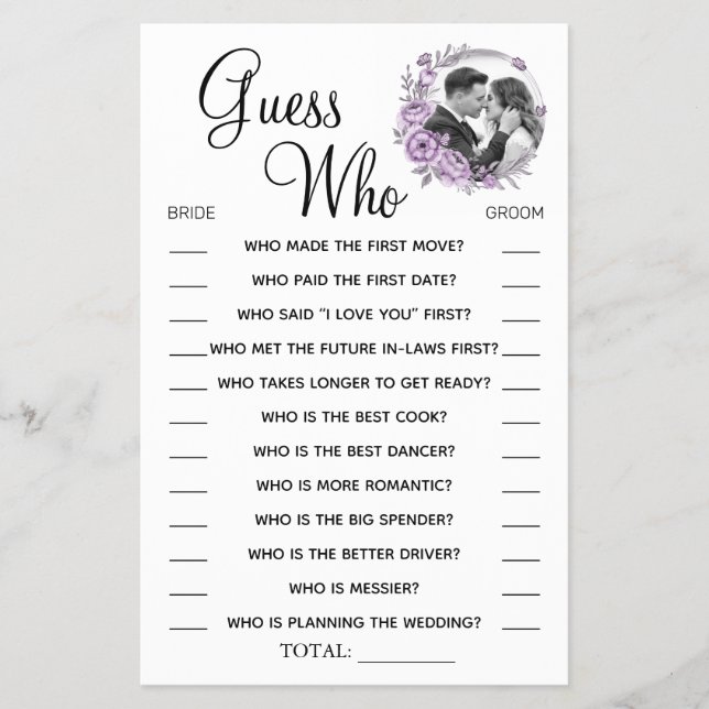 Orchid Guess Who Bridal shower game card Flyer (Front)