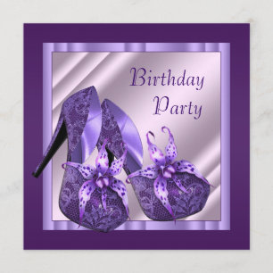 Orchid High Heel Shoes Womans Purple Birthday Invitation
