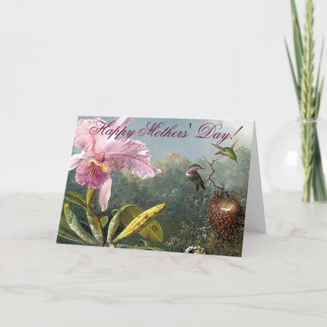 Orchid Hummingbirds Mothers Day Card (Front)