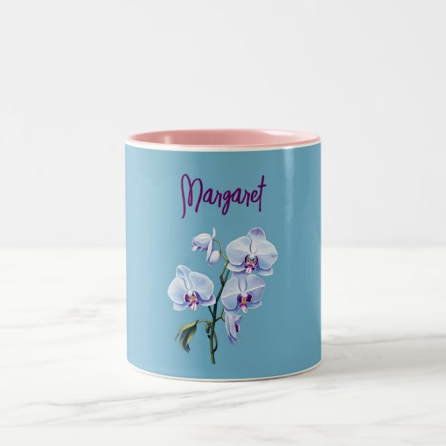 Orchid Illustration Two-Tone Coffee Mug (Center)