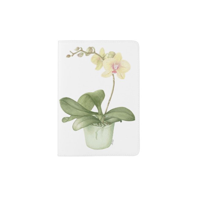 Orchid in a Green Pot Watercolour Passport Holder (Front)