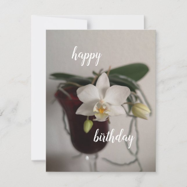 orchid in red glass birthday card  (Front)
