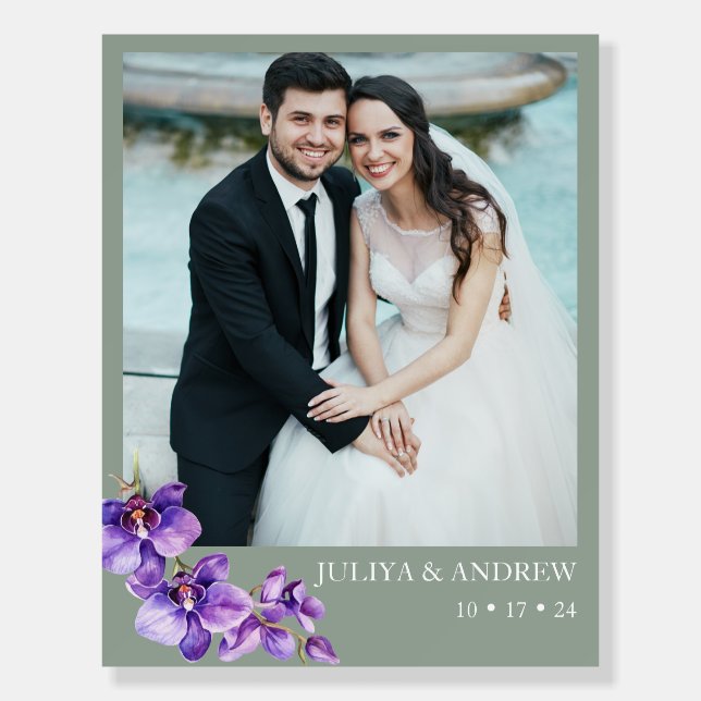 Orchid in Saga green Wedding welcome Foam Board (Back)