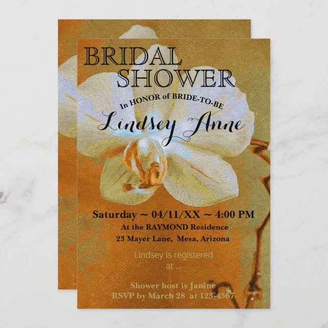 Orchid in Shades of Orange Personalized  Invitation (Front/Back)