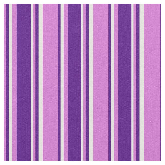 Orchid, Indigo & White Striped Pattern Fabric (Close Up)