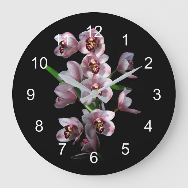 Orchid Insanity on Black Large Clock (Front)