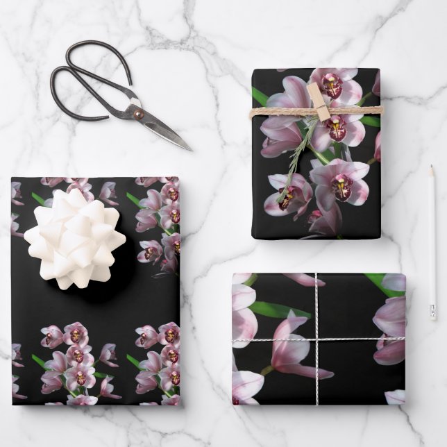 Orchid Insanity on Black Wrapping Paper Sheets (Front)