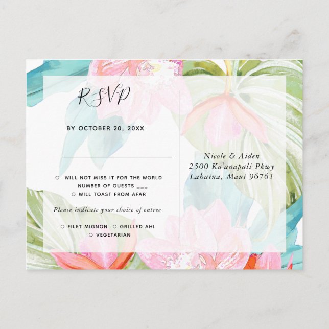 Orchid Isle, Orange Palm RSVP w/Meal Choice Invitation Postcard (Back)