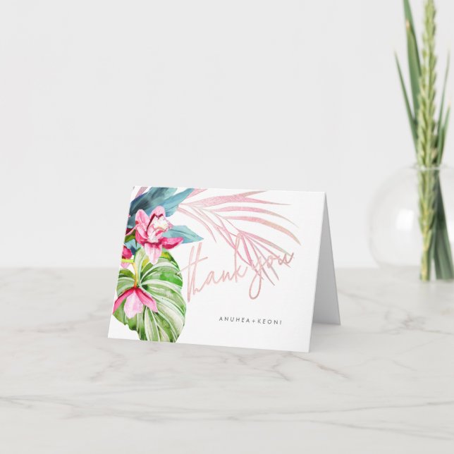 Orchid Isle, Pink+Blue Tropical Floral Thank You (Front)