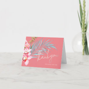 Orchid Isle, Pink+Blue Tropical Floral Thank You Card